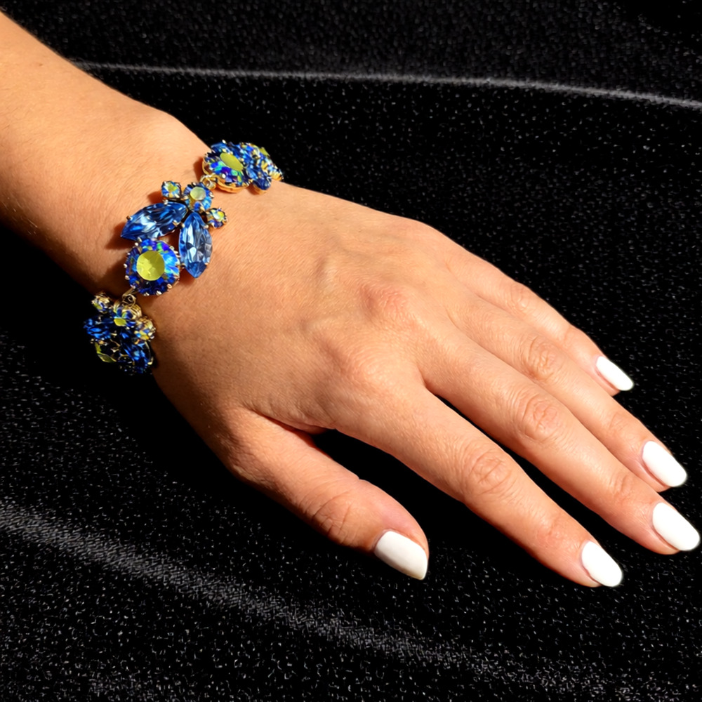 Vintage Blue AB Crystal silver Bracelet